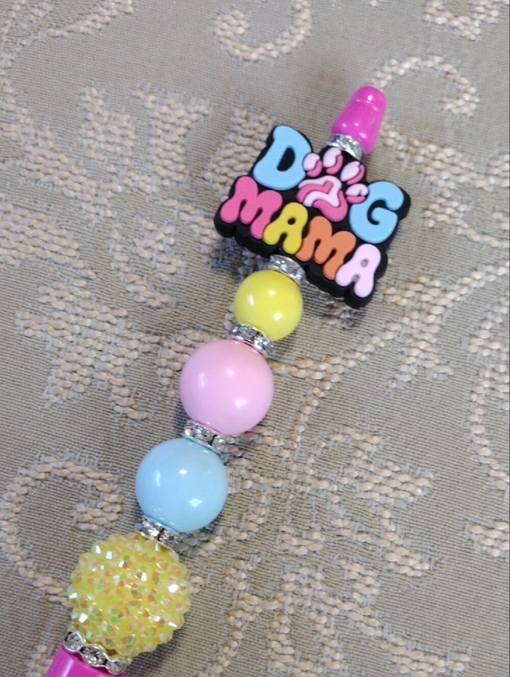 Beaded Pink Dog Mama Pen with Pastel Beads - Picture 2 of 3